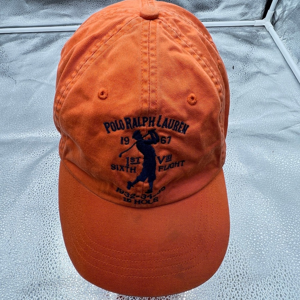 Vintage Polo Ralph Lauren Hat Orange Golf 1st VII Sixth Flight Adjustable Cap